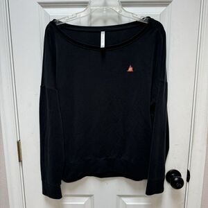 Fabletics Shirt Womens M Black Scoop Neck Pullover Long Sleeve Round Hem Flame